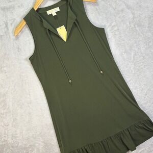 NWT Michael Kors Women's Sleeveless Dress Green Ruffle Hem Size S Athleisure